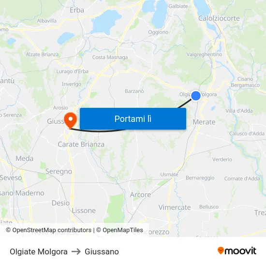 Olgiate Molgora to Giussano map
