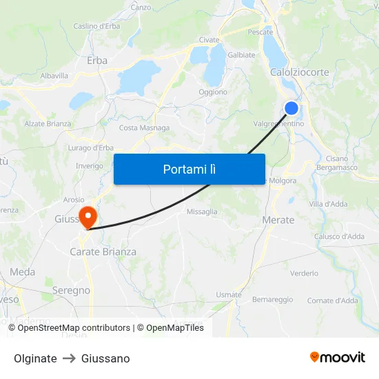 Olginate to Giussano map