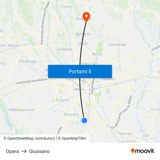 Opera to Giussano map