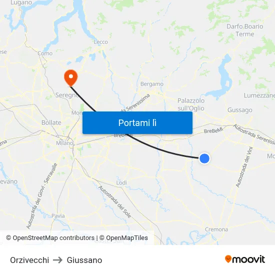 Orzivecchi to Giussano map