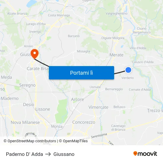 Paderno D' Adda to Giussano map