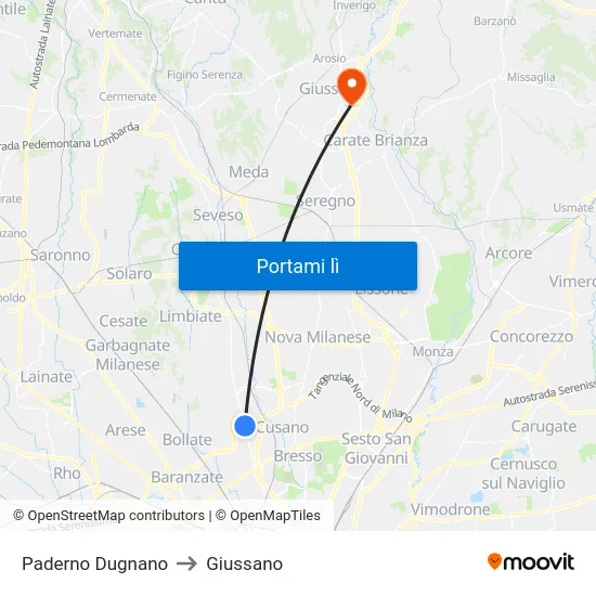 Paderno Dugnano to Giussano map