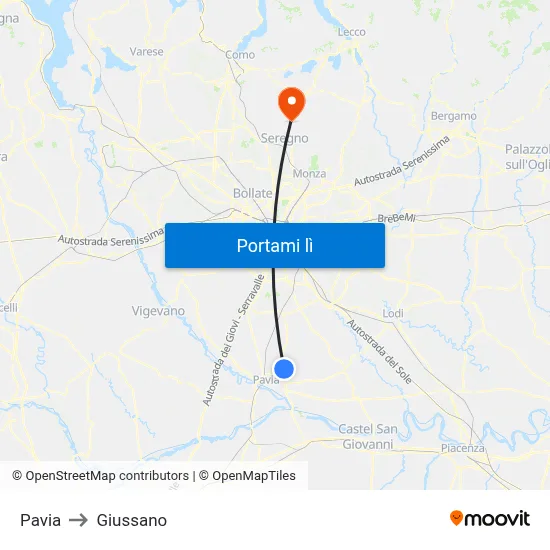 Pavia to Giussano map
