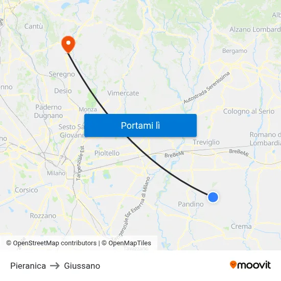 Pieranica to Giussano map