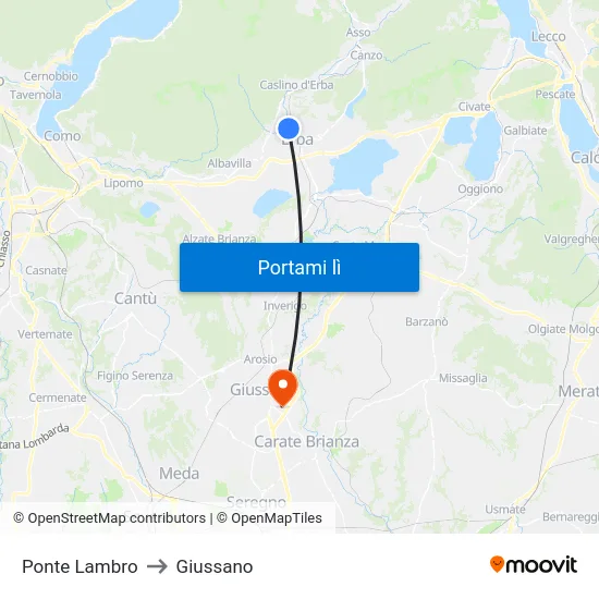 Ponte Lambro to Giussano map