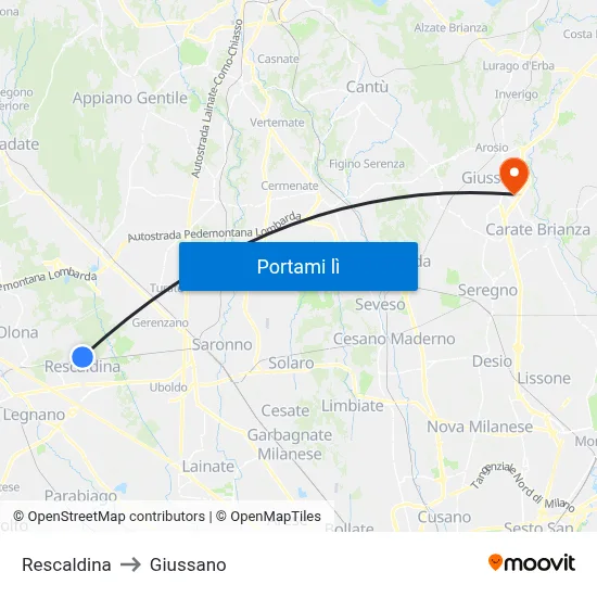 Rescaldina to Giussano map