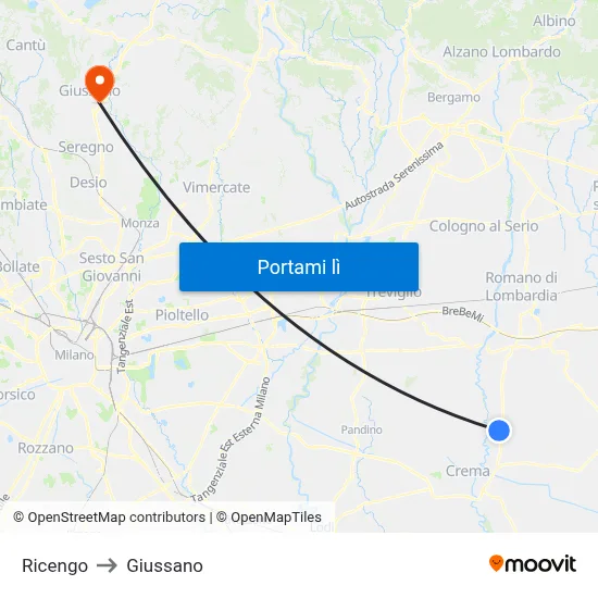 Ricengo to Giussano map