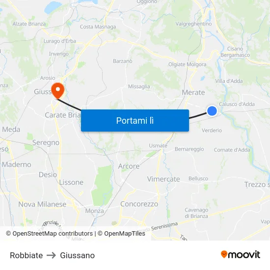Robbiate to Giussano map