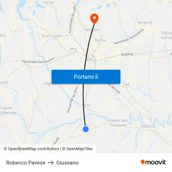 Robecco Pavese to Giussano map