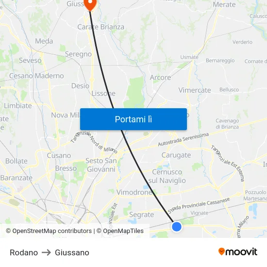 Rodano to Giussano map
