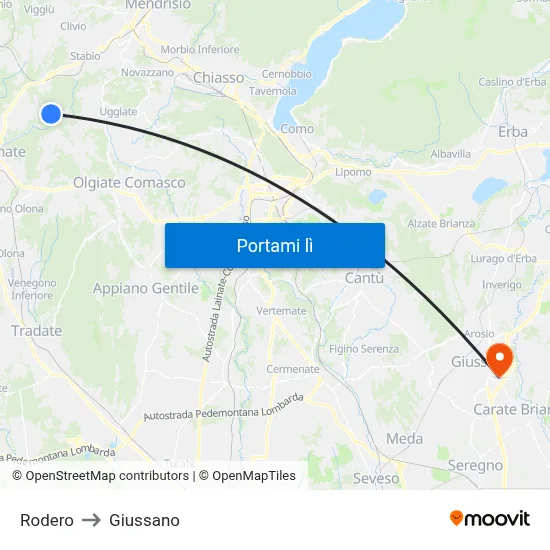 Rodero to Giussano map