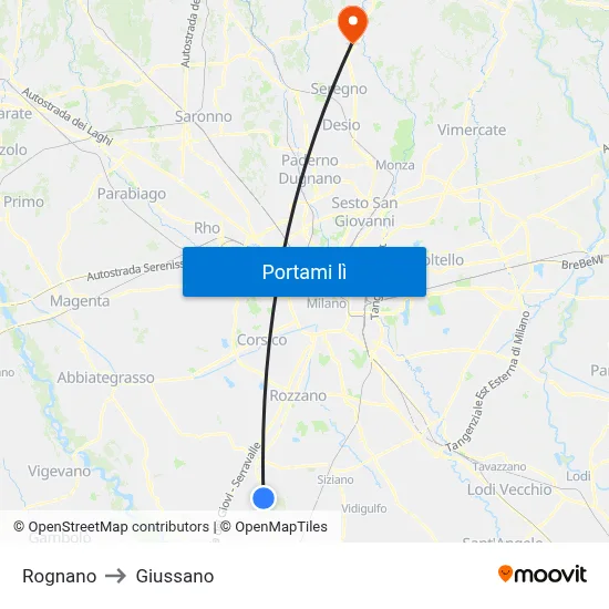 Rognano to Giussano map