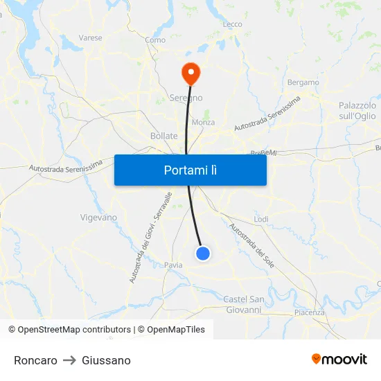 Roncaro to Giussano map