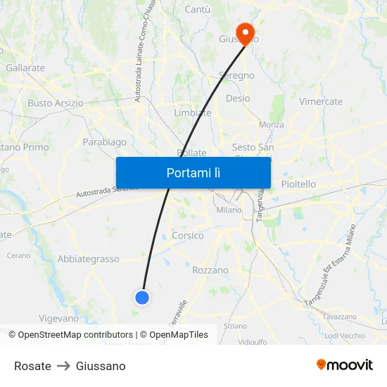 Rosate to Giussano map