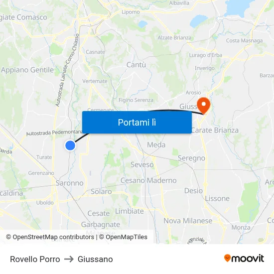 Rovello Porro to Giussano map