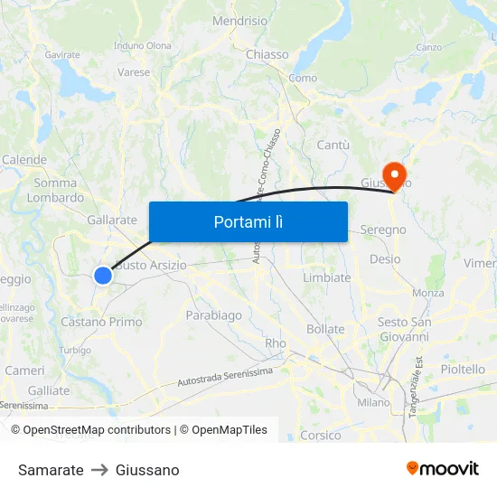 Samarate to Giussano map