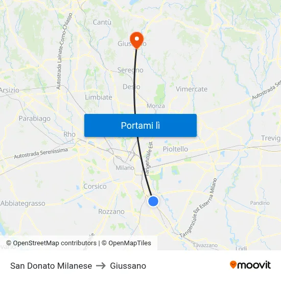 San Donato Milanese to Giussano map