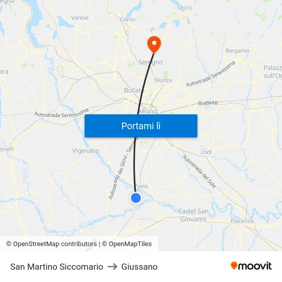 San Martino Siccomario to Giussano map