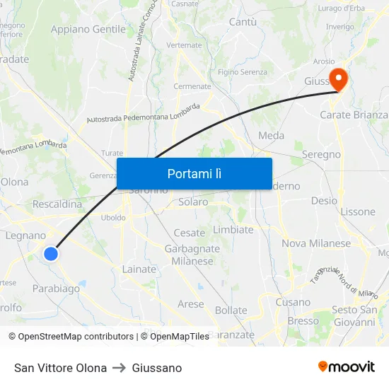 San Vittore Olona to Giussano map