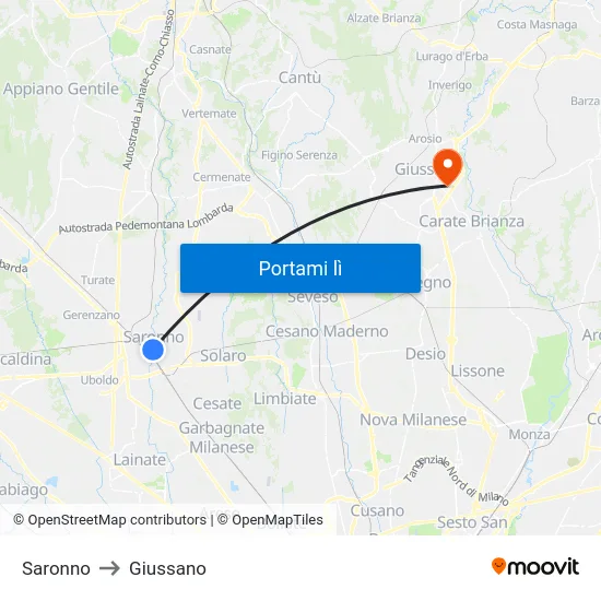 Saronno to Giussano map