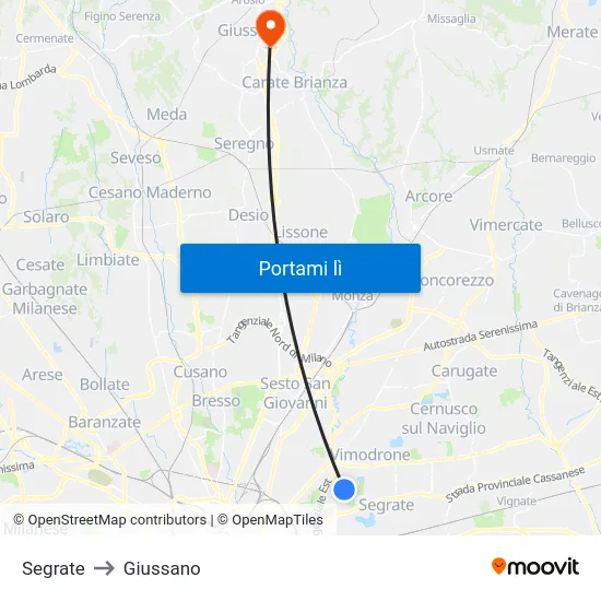 Segrate to Giussano map