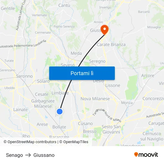 Senago to Giussano map