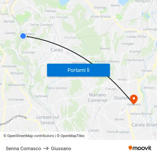 Senna Comasco to Giussano map