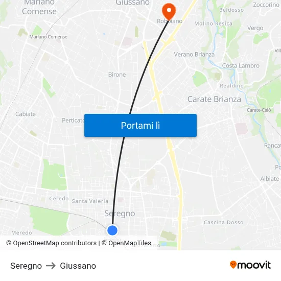 Seregno to Giussano map