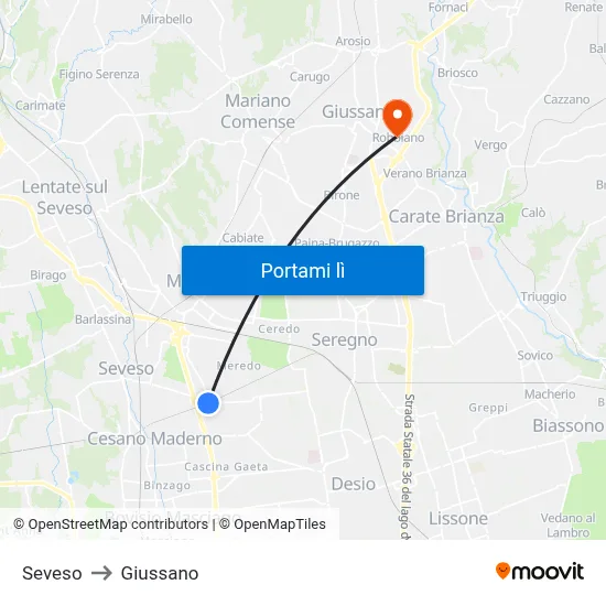 Seveso to Giussano map