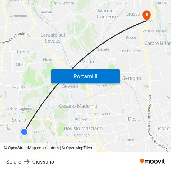 Solaro to Giussano map