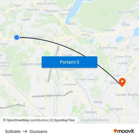 Solbiate to Giussano map