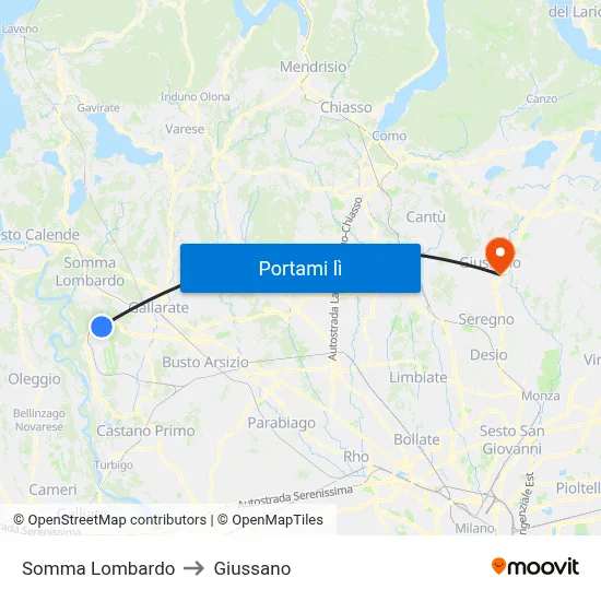 Somma Lombardo to Giussano map
