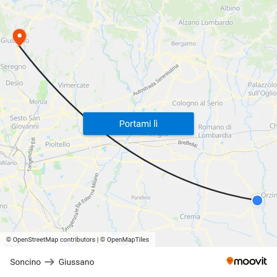 Soncino to Giussano map