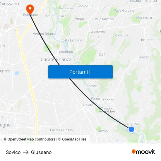 Sovico to Giussano map