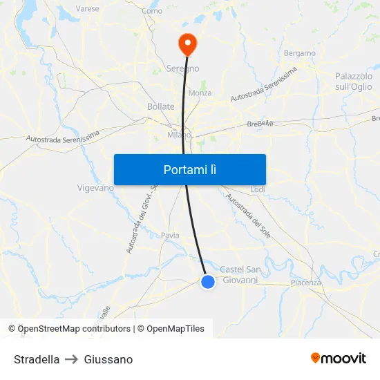 Stradella to Giussano map