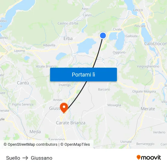 Suello to Giussano map
