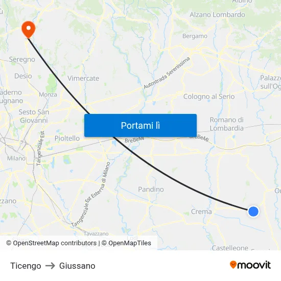 Ticengo to Giussano map