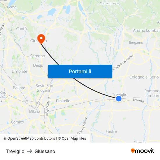 Treviglio to Giussano map
