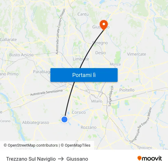 Trezzano Sul Naviglio to Giussano map