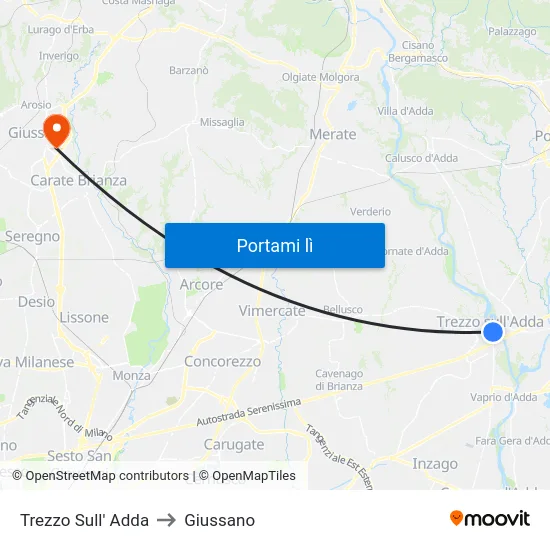Trezzo Sull' Adda to Giussano map