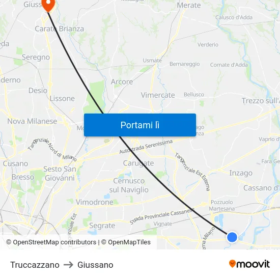 Truccazzano to Giussano map