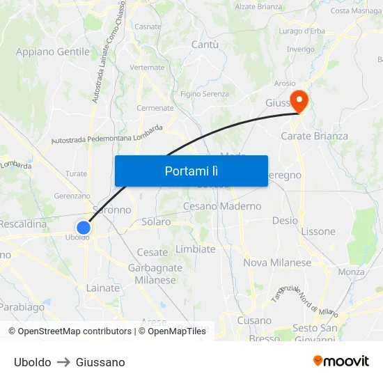 Uboldo to Giussano map