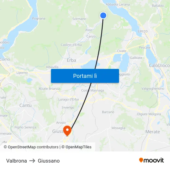Valbrona to Giussano map