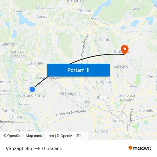 Vanzaghello to Giussano map