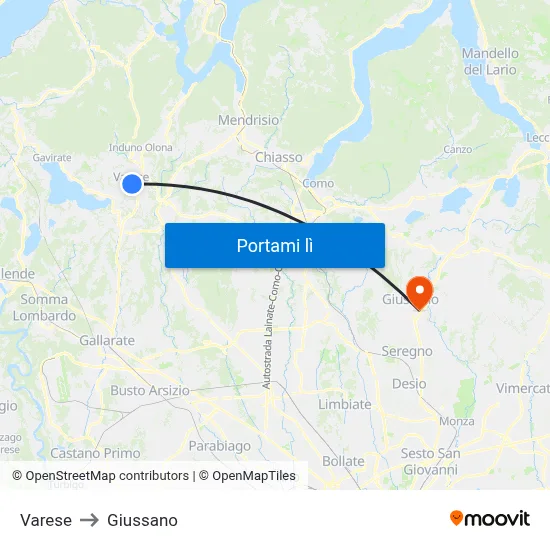 Varese to Giussano map