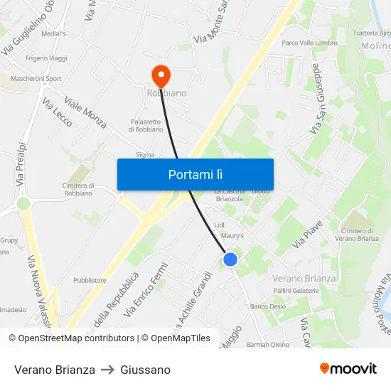 Verano Brianza to Giussano map