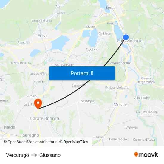 Vercurago to Giussano map