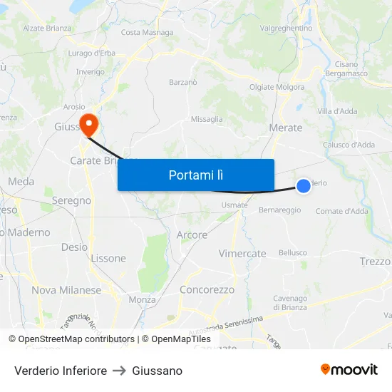 Verderio Inferiore to Giussano map