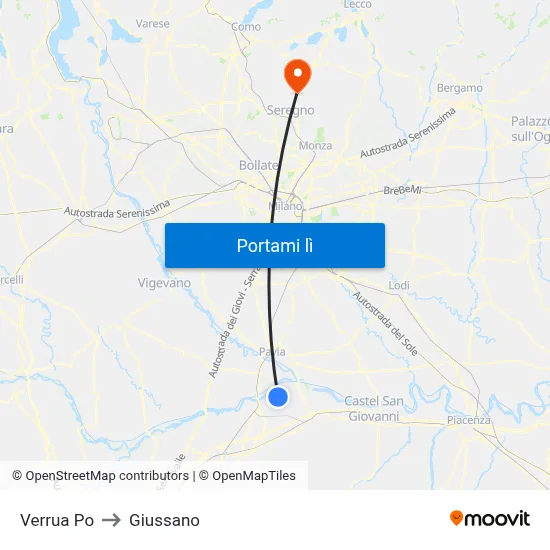 Verrua Po to Giussano map