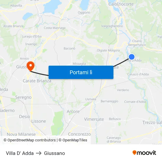 Villa D' Adda to Giussano map